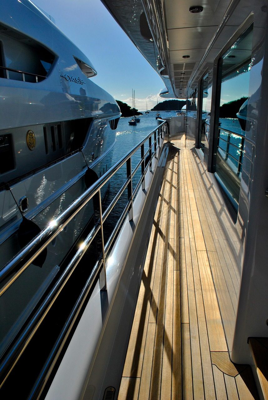 Teak side deck of a superyacht
