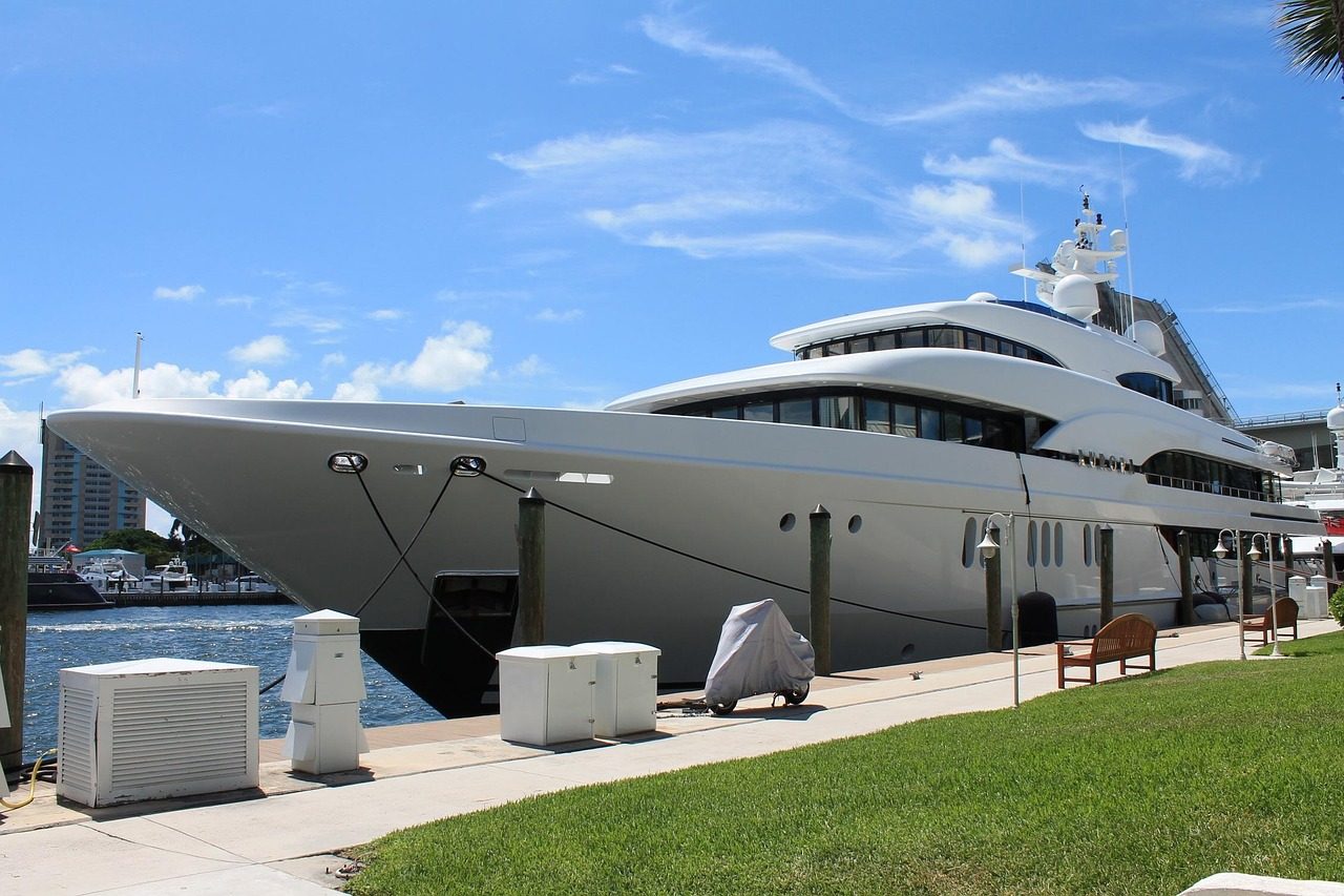 Superyacht moored at a waterfront